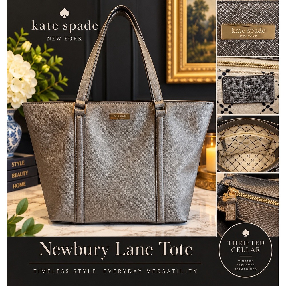 Kate Spade Newbury Lane Metallic Gray Saffiano Tote Bag Large Zip Top WKRU3526